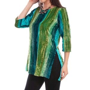 Scully Women's‎ Blue Green Stripe Velvet Tunic Top M Medium Made in India